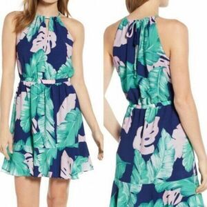 Gibson Keyhole Halter Neck Dress size S $119 in green multi